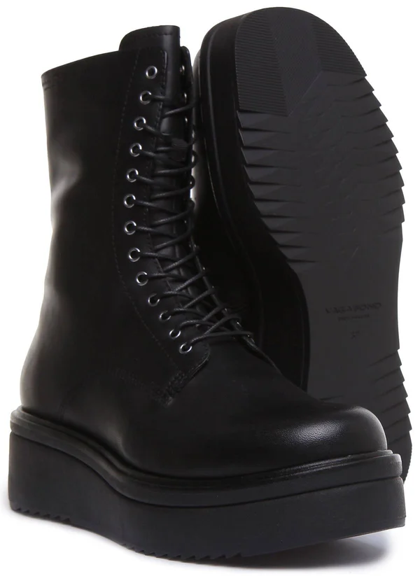 Vagabond Tara Lace-Up Boot - Black - Flat Boots