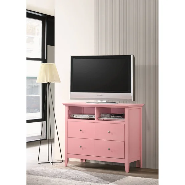 Glory Furniture Hammond 4 Drawer Wooden Media Chest Pink