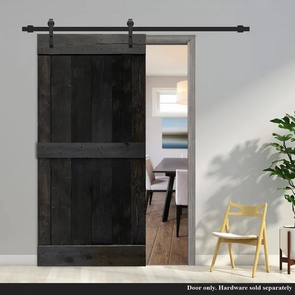 CALHOME Mid-Bar Series Stained Solid Wood Interior Sliding Barn Door - Charcoal Black - 36 x 84