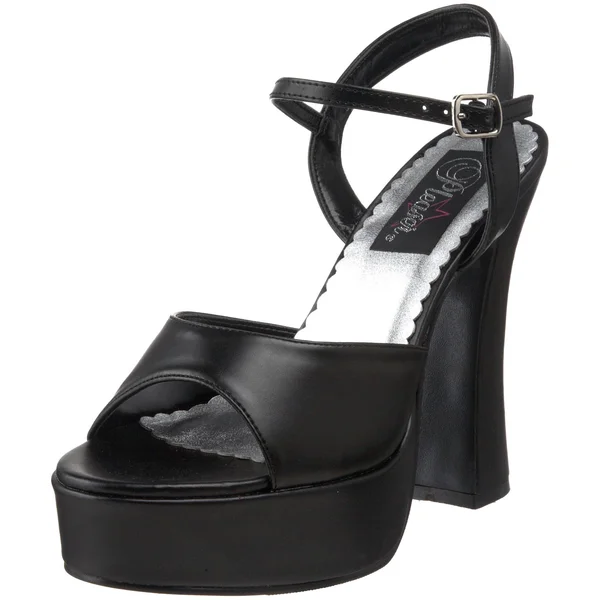 Pleaser Dolly-09, 5x22 Chunky Heel Platform Sandal - Black PU 6