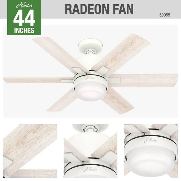 Hunter 50955 Radeon Smart Fan with LED Light 44 inch Ceiling Fan in Matte White
