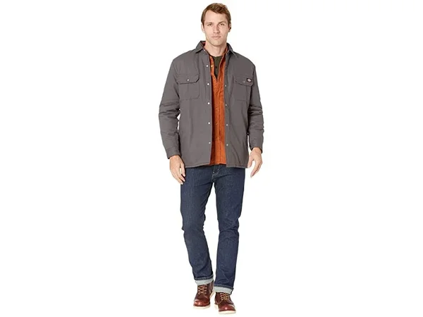 Dickies Men's Flannel Lined Duck Shirt Jacket with Hydroshield