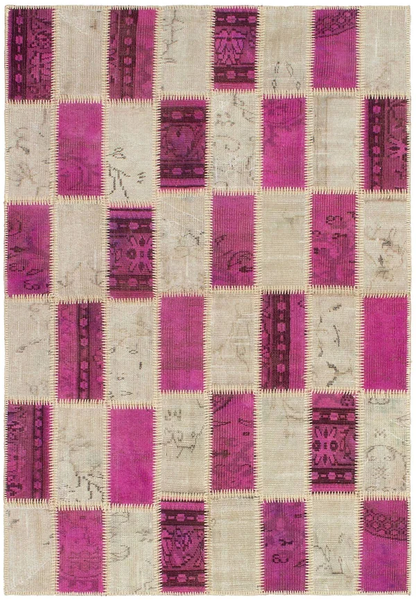 Hand-Knotted Color Transition Patch Dark Pink - Light Khaki Wool Rug 4&3x22 x 6&3x22