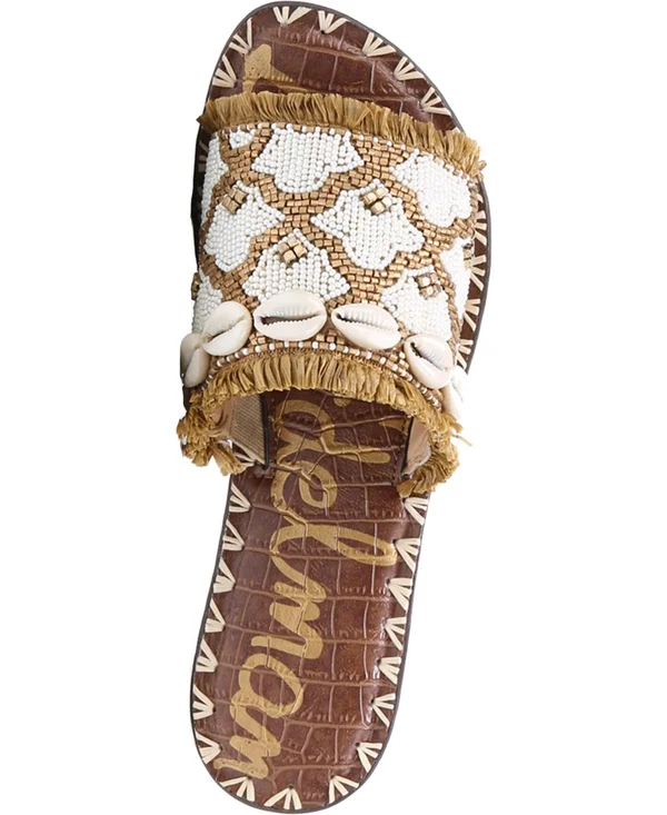 Sam Edelman Grey Beaded Leather Slide Sandals - 5.5M