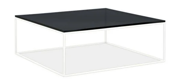 Room & Board - Modern Tyne 40W 40D 15H Square Coffee Table, Smoke Tempered Glass Top w/ White Base