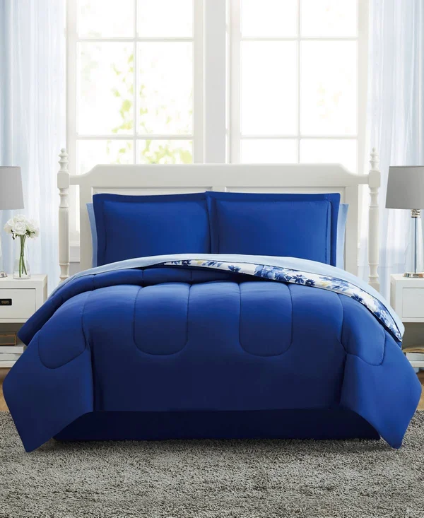 PEM America Blue Watercolor Floral Full 8pc Comforter Set - Blue