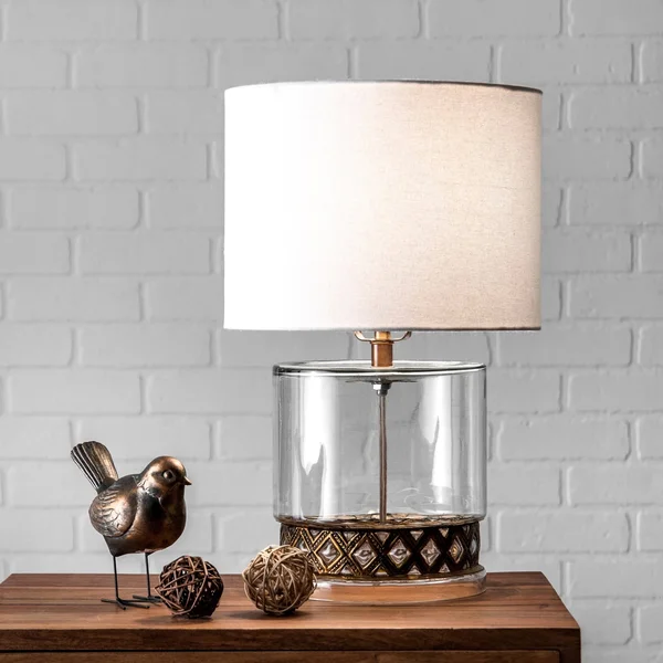nuLOOM 12x22 Laurel Coronated Glass Canvas Shade Table Lamp - Clear
