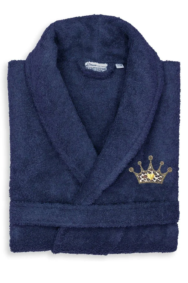 Linum Home Terry Embroidered Bathrobe - Size S/M - Navy at Nordstrom Rack