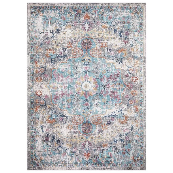 Concord Global Trading Vintage Collection Azure Gray 7 ft. x 9 ft. Medallion Area Rug