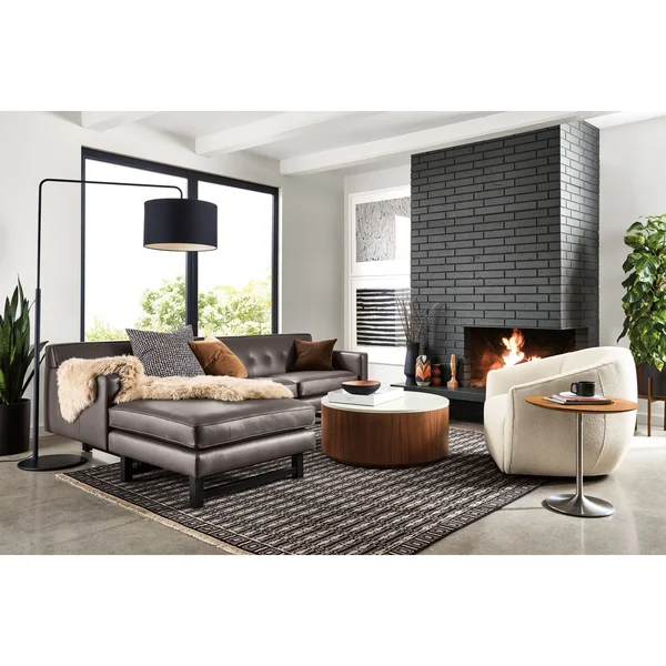 Room & Board - Modern Aria 27 Diameter 22H Round End Table, Walnut Top w/ Stainless Steel Frame Base