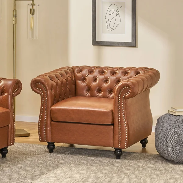 Christopher Knight Home Lucine Traditional Chesterfield Club Chair, Cognac Brown, Dark Brown