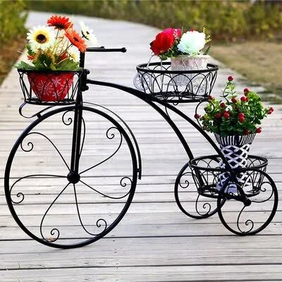 Tricycle Plant Stand Flower Pot Cart Holder Ideal for Home Garden and Patio Red Barrel Studio