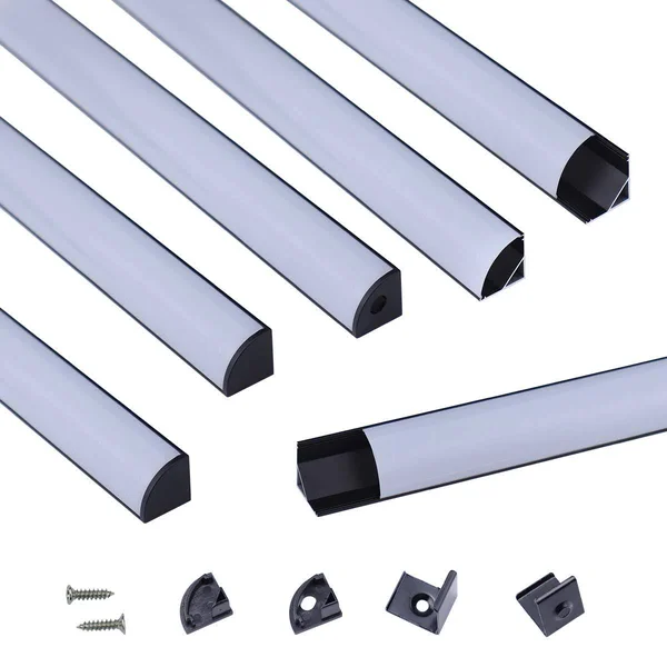 Muzata 6Pack 3.3ft/1m Black LED Channel System with Milky White Cover Lens Frosted Diffuser, Aluminum Extrusion Profile Housing