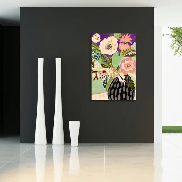 Empire ArtFresh Flowers in Vase I Frameless Tempered Glass Wall Art (Purple)