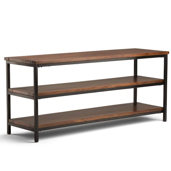 Wyndenhall Rhonda Solid Mango Wood 60 inch Wide Modern Industrial TV Media Stand in Dark Cognac Brown for TVs Up to 65 Inches