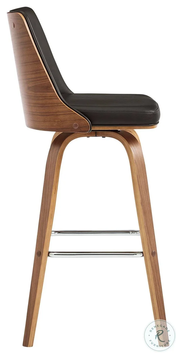Armen Living Nolte Brown Faux Leather and Walnut Wood Swivel 30x22 Bar Stool
