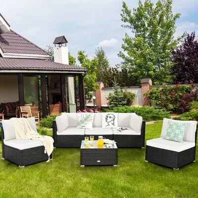 6 Piece Rattan Sofa Seating Group with Cushions Latitude Run