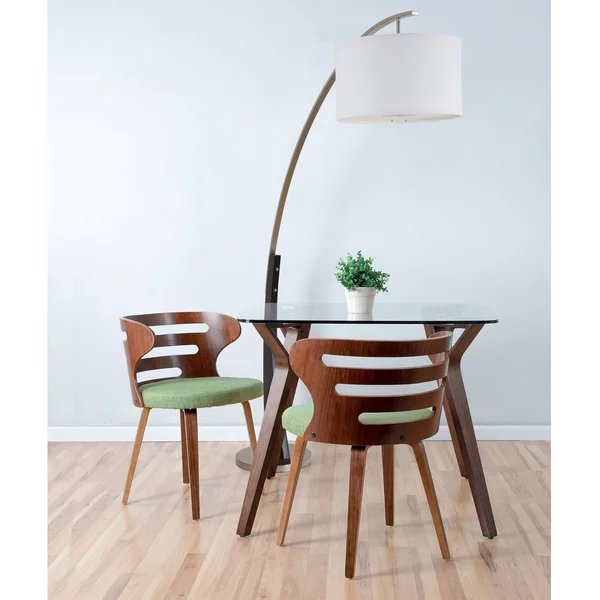 Q-Max Arched Floor Lamp with White Drum Shade - Black Wood Pole, and Metal Base