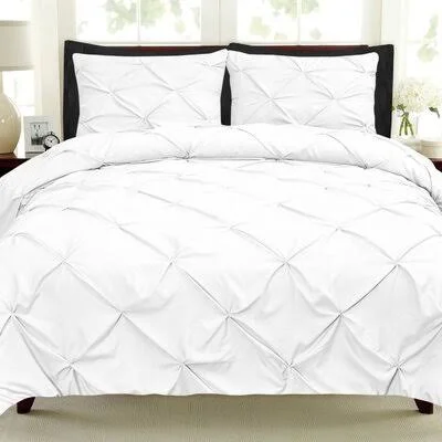 Hartle Luxury Pinch Pleat Pintuck Comforter Set Winston Porter Color: White/Black, Size: Queen Comforter + 2 Shams + 6 Additiona