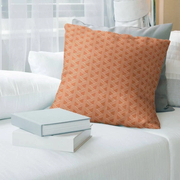 Warm Tones Classic Zig Zag Pattern Throw Pillow - 14 x 14 - Orange - Linen