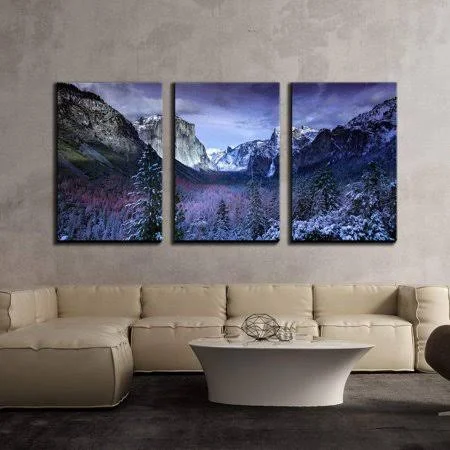 Wall26 - 3 Piece Canvas Wall Art - Winter Landscape with Mountain and Trees - Modern Home Decor Stretched and Framed Ready to Ha