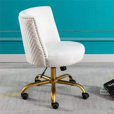Velvet Home Office Desk Chair Swivel Accent Chair Everly Quinn Upholstery Color: Ivory