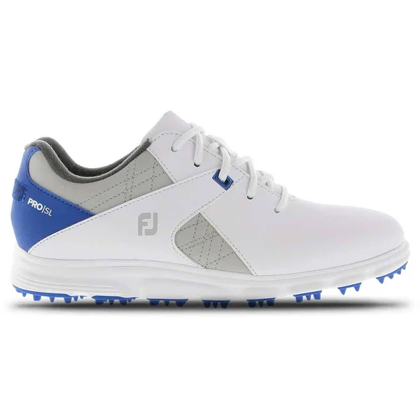 FootJoy Junior Pro|SL Spikeless Golf Shoes - White/Gray/Royal Blue 4
