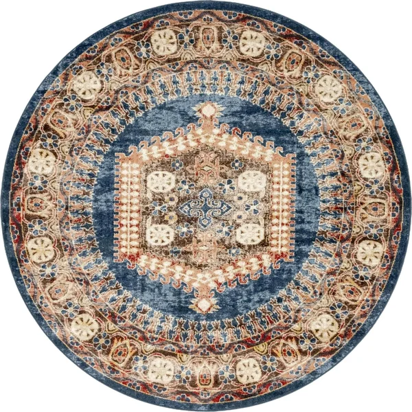 7& Round Larissa Utopia Rug Navy Blue/Brown - Unique Loom