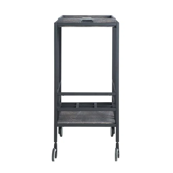 Posh Living Biony Modern Metal Bar Cart with Wheels in Black/Gray