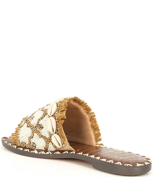 Sam Edelman Grey Beaded Leather Slide Sandals - 5.5M