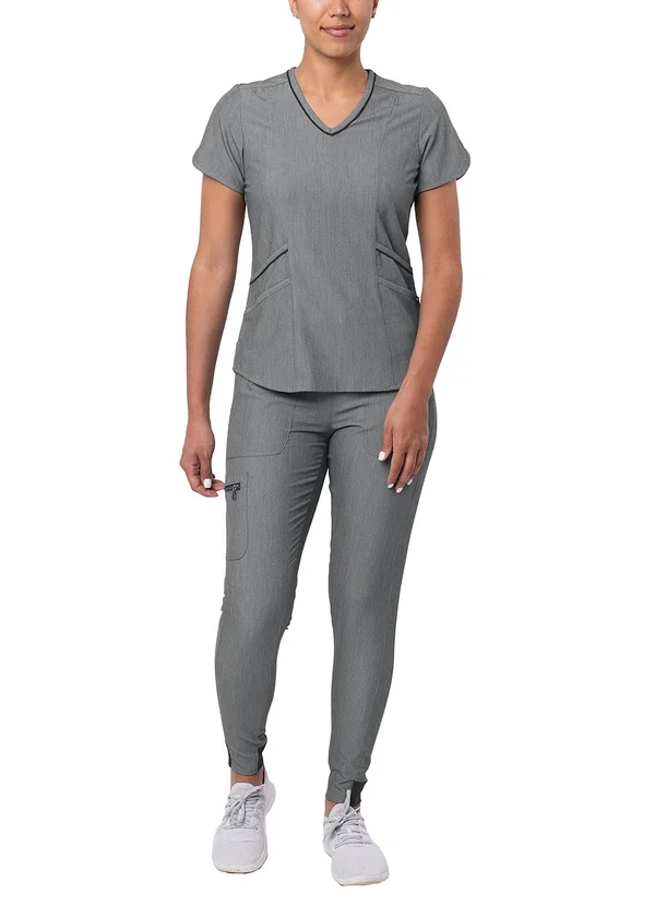 Adar Pro Modern Athletic Scrub Set for Women - Modern V-Neck Scrub Top & Yoga Jogger Scrub Pants