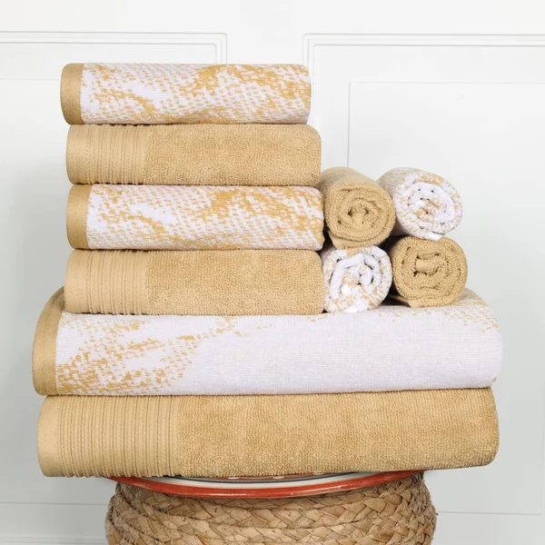 Superior Super Soft, Luxurious 100% Cotton Marble Effect 10-Piece Towel Set