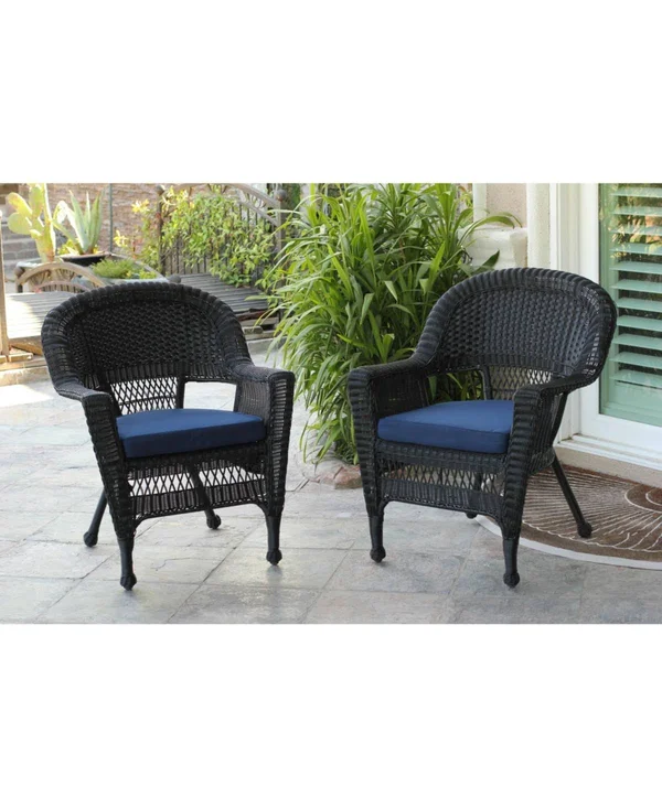 Jeco W00207-C-FS011 Black Wicker Chair with BlueCushion