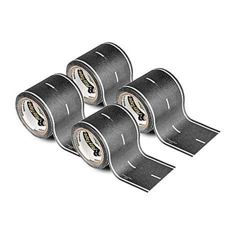 Playtape Black Road 4 Pack of Road Car Tape Great for Kids, Sticker Roll for Cars Track and Train Sets, Stick to Floors and Wall