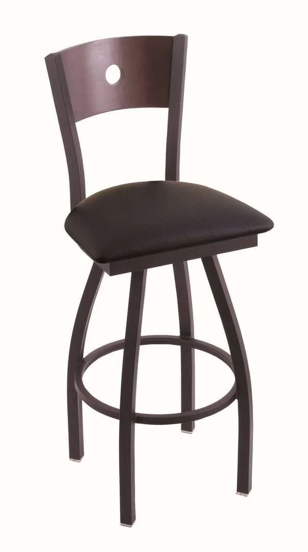 Holland Bar Stool 83030BWDCMplBBlkVinyl 830 30x22 Voltaire Black Wrinkle Swivel Stool with Dark Cherry Maple Back and Black Viny