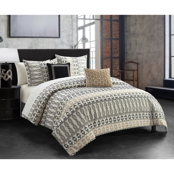Chic Home Liliana 9 Piece Geometric Striped Pattern Bed in A Bag Comforter Set - Queen
