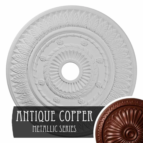26 3/4x22OD x 3 5/8x22ID x 1 1/8x22P Leaf Ceiling Medallion (Fits Canopies Up to 3 5/8x22), Hand-Painted Athenian Green Crackle