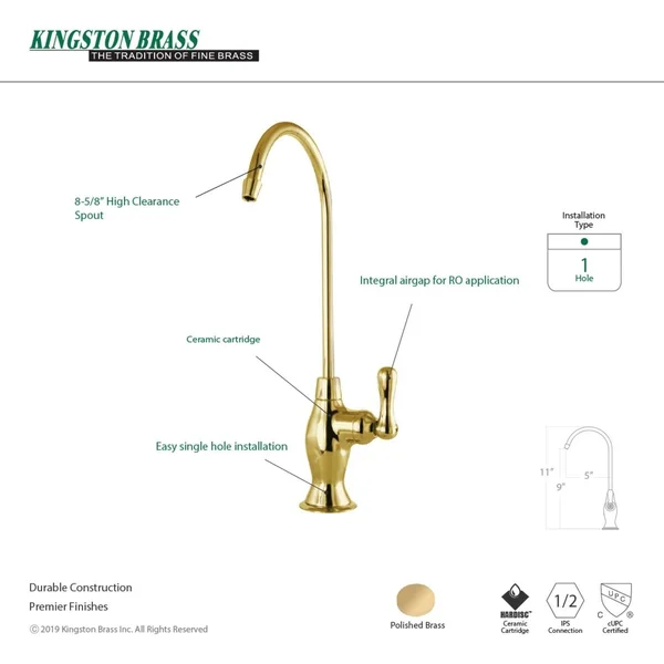 Restoration REVERSE Osmosis System Filtration Water Air Gap Faucet - Polished Brass