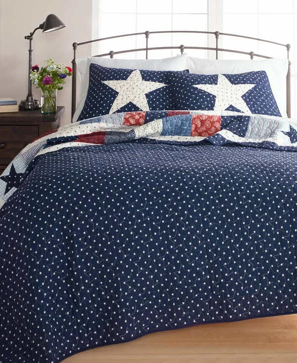 Martha Stewart Collection Texas Patchwork Cotton King Quilt, Created for Macy&s - Blue