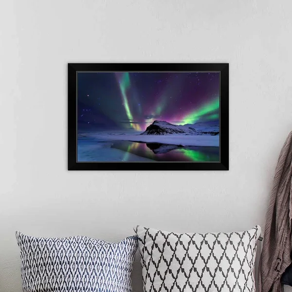 Northern Lights Reflection, Black Framed Wall Art, 24x16, Great Big Canvas