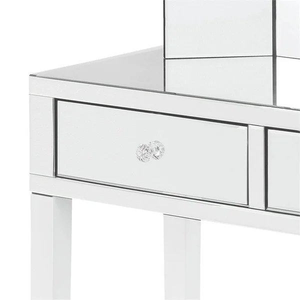 Brika Home 2 Piece Mirrored Bedroom Vanity Set in White - BR-1890233
