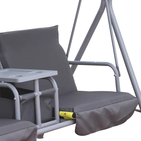 Outsunny 2 Person Porch Covered Swing Outdoor with Canopy, Table and Storage Console, Grey, 53.9 x 21.6 x 6.5 inches