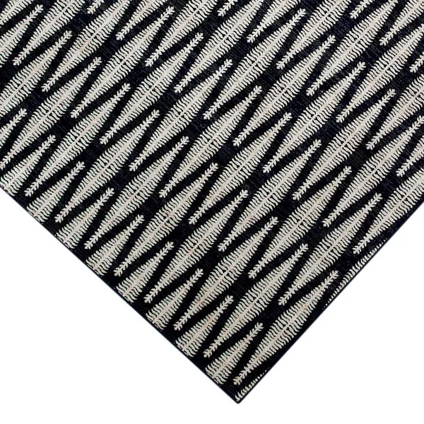 Benzara 90 x 63 inch Power Loomed Fabric Rug with Diamond Pattern, Gray and Black