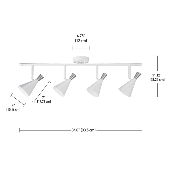 Globe Electric 59452 Aurora 4-Light Track Lighting - Matte White, Brushed Steel Accents