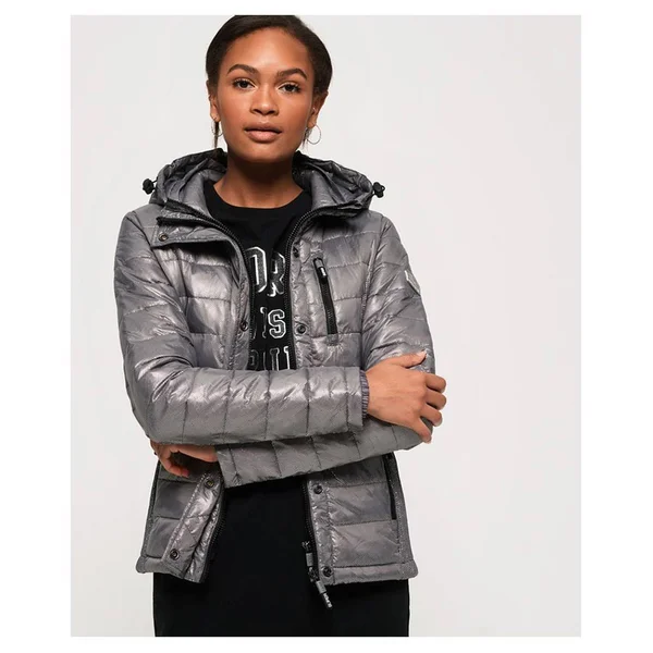 Superdry Women's Fuji Slim Double Zip Hooded Jacket Grey Size: 6