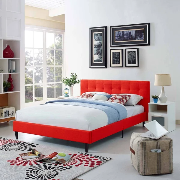 Modway Linnea Fabric Upholstered Platform Bed - Atomic Red, Full