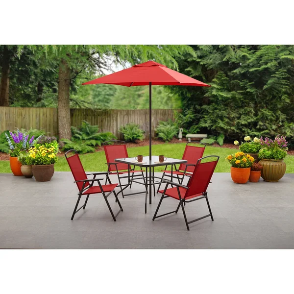 New! Outdoor Patio Furniture Dining Set 6 Piece Folding Red