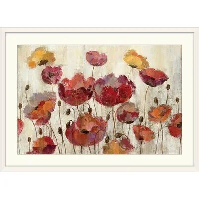 &Poppies in The Rain& by Aniessa Painting Print Winston Porter Format: White Frame, Size: 28x22 H x 38x22 W x 1x22 D