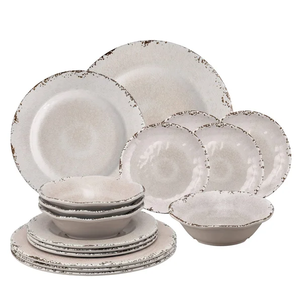 Gourmet Art 16-Piece Crackle Melamine Dinnerware Set - Cream, Service for 4. Incl