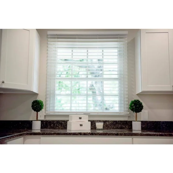 Wave Contour 2-in Slat Width 48-in x 64-in Cordless Soft White Faux Wood Room Darkening Faux Wood Blinds, WC24864W-E
